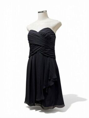 David's Bridal Strapless Black Dress Waterfall Skirt Size 10